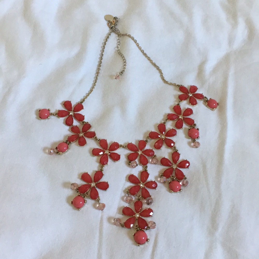 Flower statement necklace coral WHBM